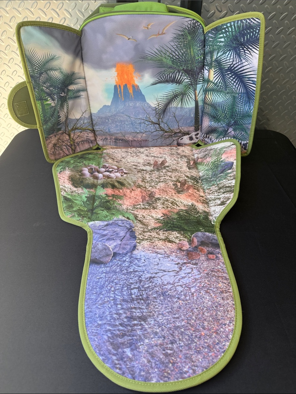 Kids Foldable Seat Protector with Green Tropical Volcano Print